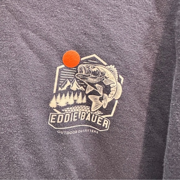 Eddie Bauer Hoodie Mens Size Medium Navy Bass Fish Outdoors Pocket - Picture 3 of 8